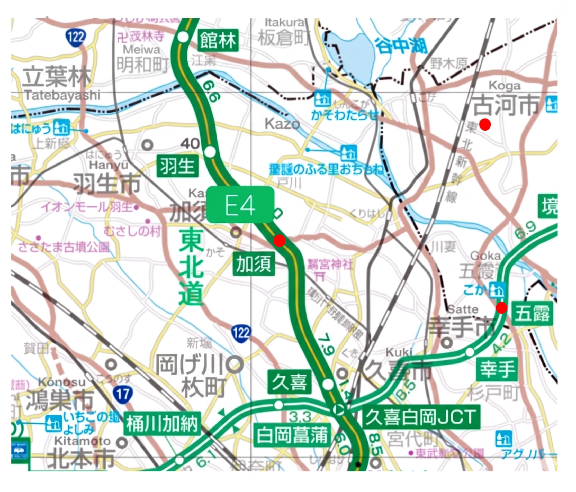 加須インターチェンジからのルート